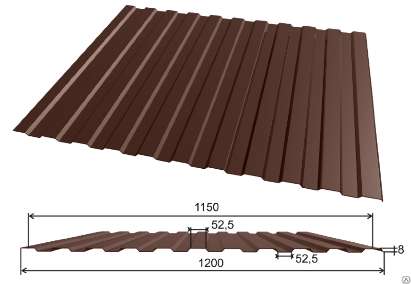 Профнастил С-8 1190 (1150) 0,45мм, 8017 шоколад, 3000 +